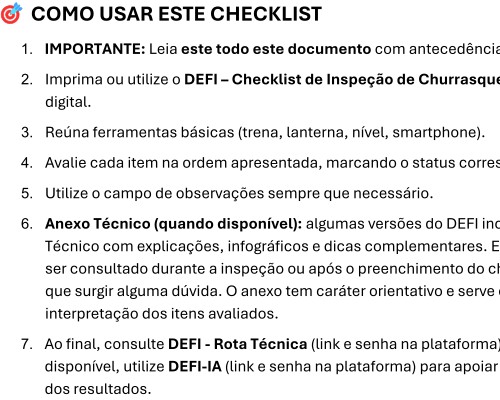 Como usar o checklist DEFI