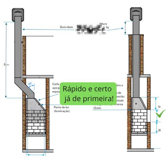 Desenho técnico de churrasqueira com chaminé