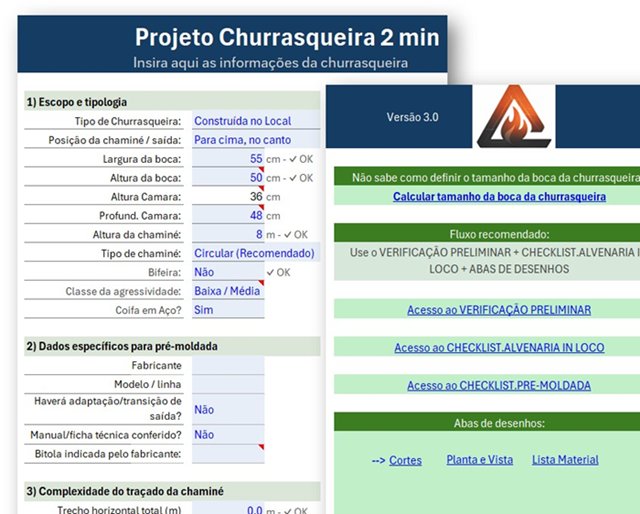 Tela de preenchimento da planilha Projeto Churrasqueira 2 Minutos